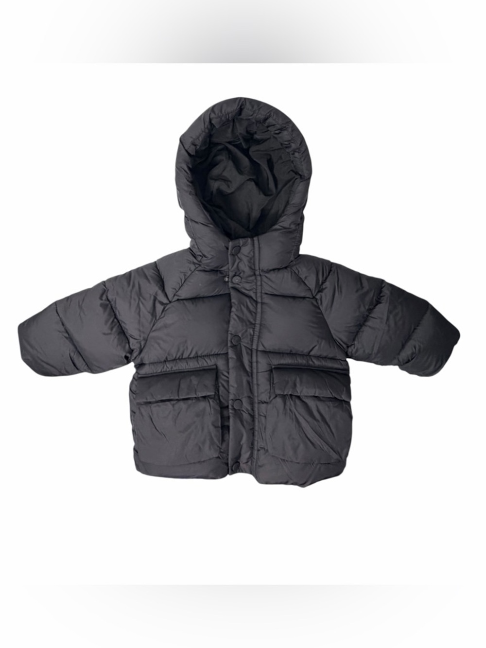 Zara Baby Girl Size 9-12 Months Long Sleeve Black Puffer Hooded Coat